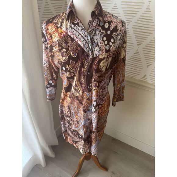 Craig Taylor Women’s Medium Brown Paisley Button Up Dress - Picture 3 of 7